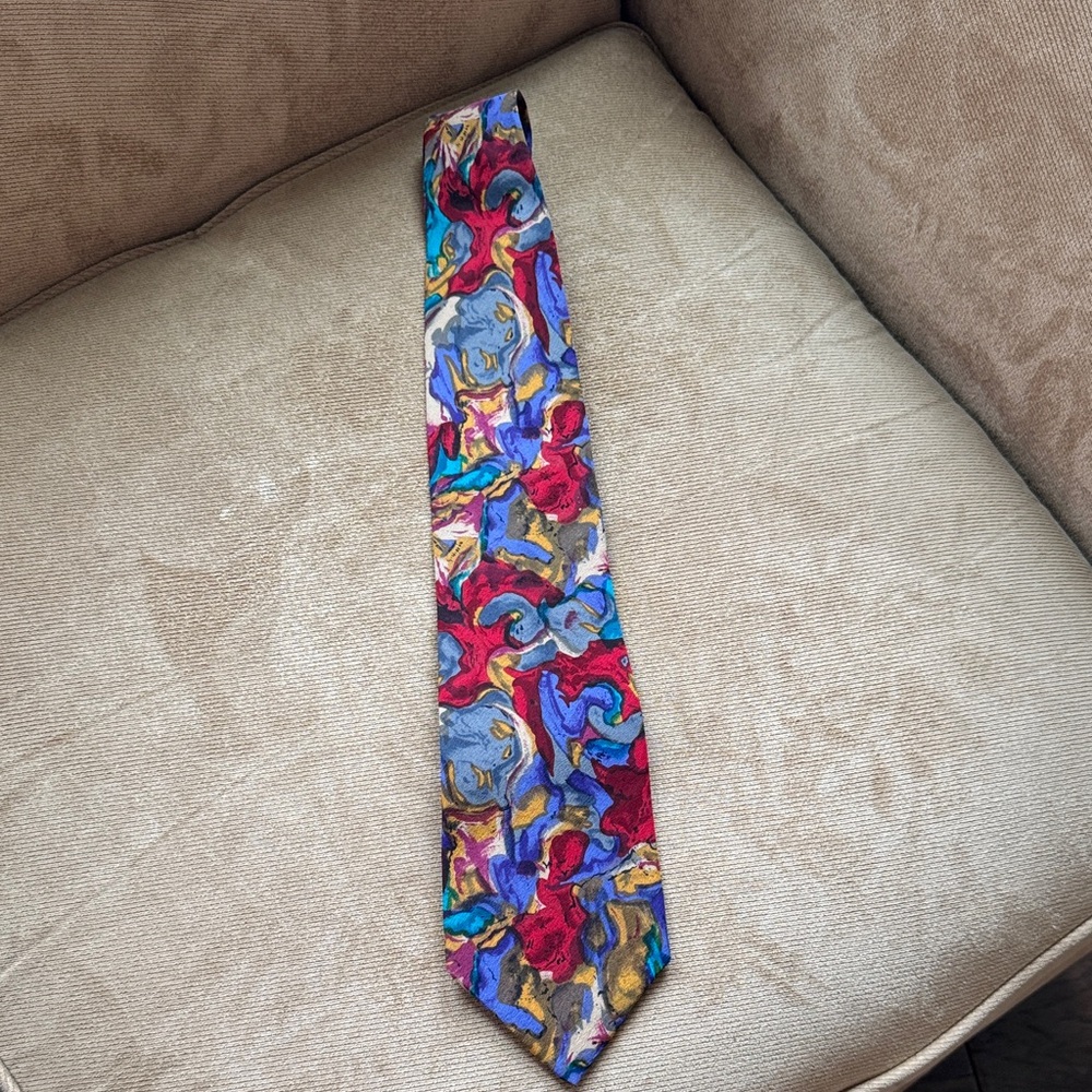 J. Garcia Vibrant Red and Blue Abstract Tie